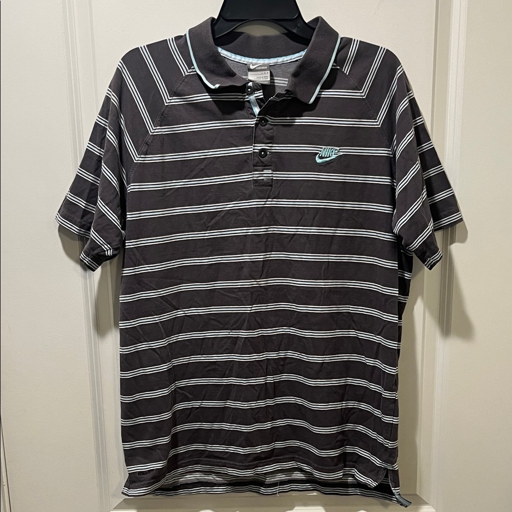Nike Men's Dark Gray & blue Striped Polo Shirt